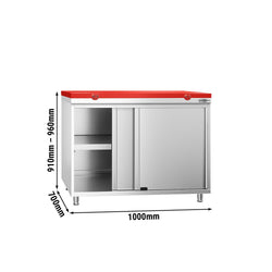 Stainless Steel Floor Cupboard PREMIUM - 1000x700mm - with Sliding Doors - incl. Chopping Board Red