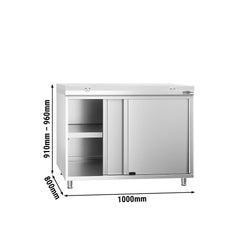 Szafka robocza ze stali nierdzewnej PREMIUM - 1000 x 800 mm - z drzwiami przesuwnymi, z deską do krojenia, biała