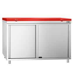 Stainless Steel Floor Cupboard PREMIUM - 1200x700mm - with Sliding Doors - incl. Chopping Board Red