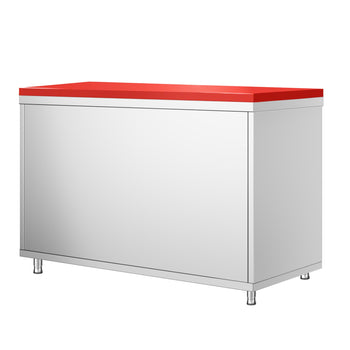 Szafka robocza ze stali nierdzewnej PREMIUM - 1200 x 800 mm - z drzwiami przesuwnymi - wraz z deską do krojenia w kolorze czerwonym - Prime Gastro
