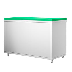 Szafka robocza ze stali nierdzewnej PREMIUM - 1200 x 800 mm - z drzwiami przesuwnymi - wraz z deską do krojenia w kolorze zielonym