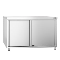Szafka robocza PREMIUM – stal nierdzewna – 1200 x 700 mm – z drzwiami przesuwnymi