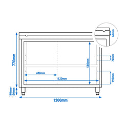 Stainless Steel Floor Cupboard PREMIUM - 1200x700mm - with Sliding Doors - incl. Chopping Board White