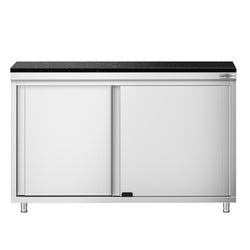Szafka robocza ze stali nierdzewnej PREMIUM – 1200 x 600 mm – z drzwiami przesuwnymi – wraz z blatem granitowym