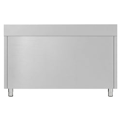 Szafka robocza ze stali nierdzewnej ECO – 1200 x 600 mm – z obrzeżem – z 2 szufladami i drzwiami przesuwnymi