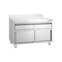 Edelstahl Arbeitsschrank PREMIUM - 1200x700mm - mit 2 Schubladen & Aufkantung