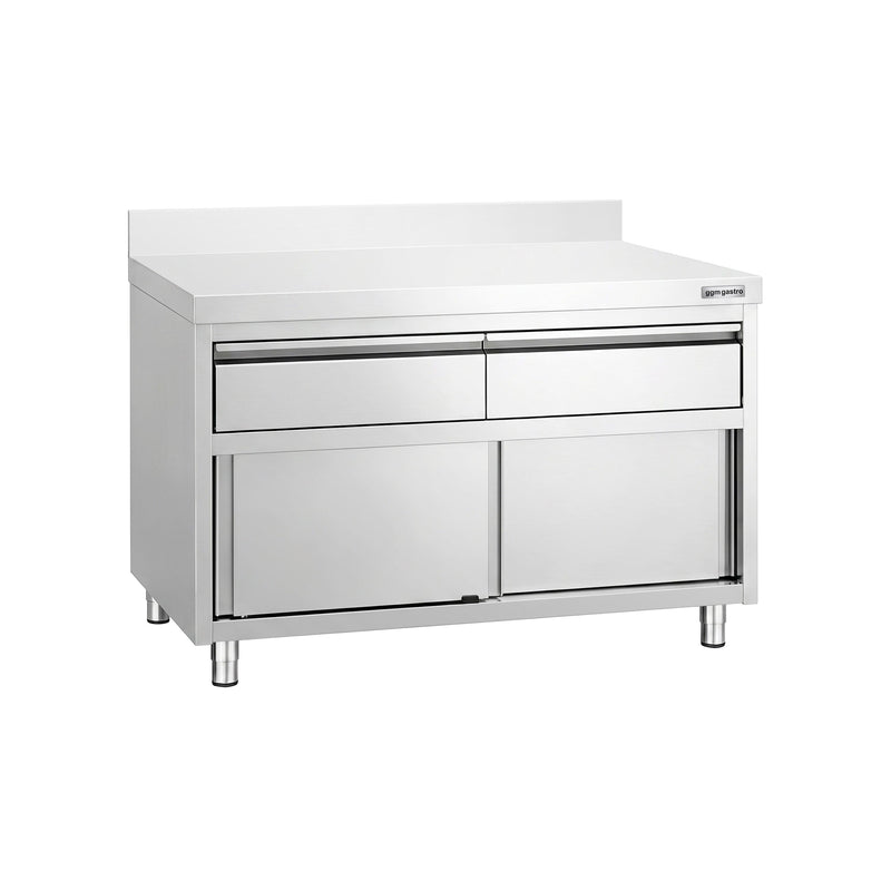 Edelstahl Arbeitsschrank PREMIUM - 1200x700mm - mit 2 Schubladen & Aufkantung