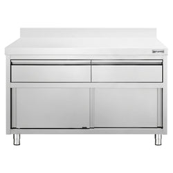 Edelstahl Arbeitsschrank PREMIUM - 1200x700mm - mit 2 Schubladen & Aufkantung