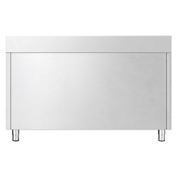 Szafka robocza ze stali nierdzewnej PREMIUM – 1200 x 600 mm – z obrzeżem – z 2 szufladami i drzwiami przesuwnymi