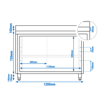 Szafka robocza ze stali nierdzewnej PREMIUM - 1200x800 mm - z przesuwanymi drzwiami i panelem tylnym - Prime Gastro