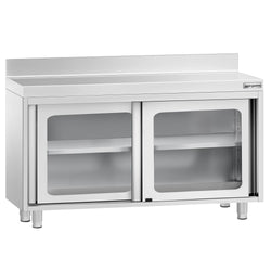 Szafka robocza ze stali nierdzewnej PREMIUM - 1200x700mm - z szklanymi drzwiami suwanymi, z rantem