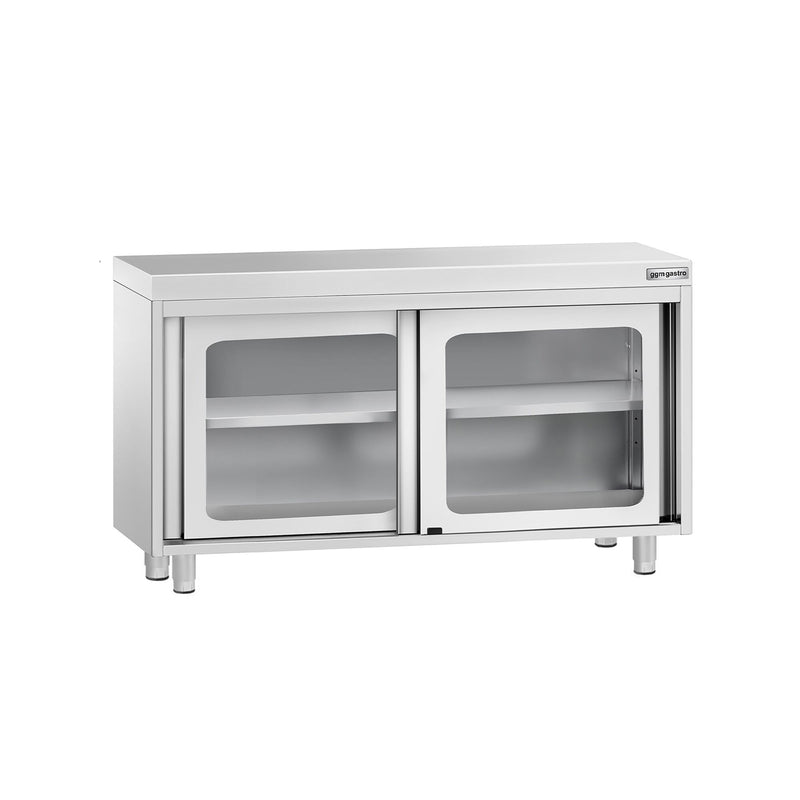 Szafka robocza ze stali nierdzewnej PREMIUM - 1200x700mm - z szklanymi drzwiami suwanymi