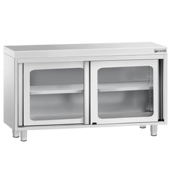 Szafka robocza ze stali nierdzewnej PREMIUM - 1200x700mm - z szklanymi drzwiami suwanymi