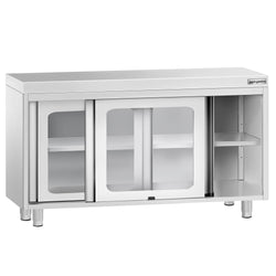 Szafka robocza ze stali nierdzewnej PREMIUM - 1200x700mm - z szklanymi drzwiami suwanymi