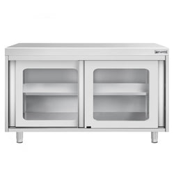 Szafka robocza ze stali nierdzewnej PREMIUM - 1200x700mm - z szklanymi drzwiami suwanymi