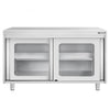 Szafka robocza PREMIUM – stal nierdzewna – 1200 x 600 mm – z drzwiami szklanymi przesuwnymi