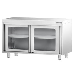 Szafka robocza ze stali nierdzewnej PREMIUM - 1200x700mm - z szklanymi drzwiami suwanymi