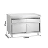 Szafka robocza ze stali nierdzewnej PREMIUM – 1200 x 600 mm – z 2 szufladami i drzwiami przesuwnymi