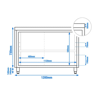 Szafka robocza ze stali nierdzewnej ECO - 1200x700 mm - z przesuwanymi drzwiami - Prime Gastro
