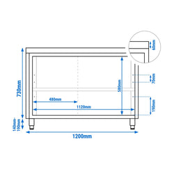 Szafka robocza ze stali nierdzewnej PREMIUM - 1200x700mm - z szklanymi drzwiami suwanymi