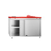 Stainless Steel Floor Cupboard PREMIUM - 1200x700mm - with Sliding Doors - incl. Chopping Board Red