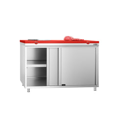 Stainless Steel Floor Cupboard PREMIUM - 1200x700mm - with Sliding Doors - incl. Chopping Board Red
