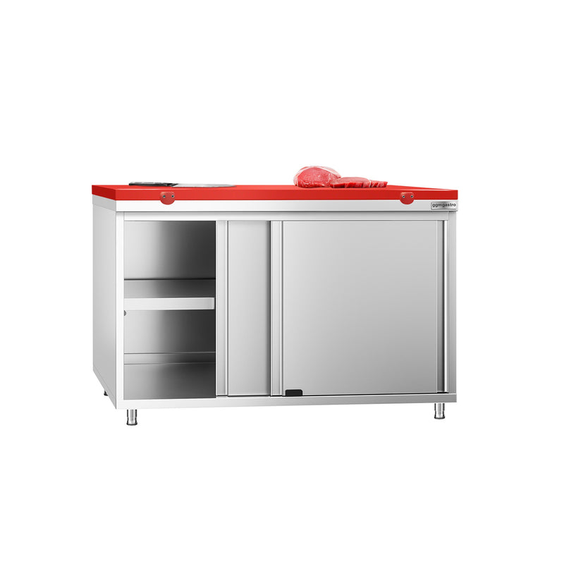 Stainless Steel Floor Cupboard PREMIUM - 1200x700mm - with Sliding Doors - incl. Chopping Board Red