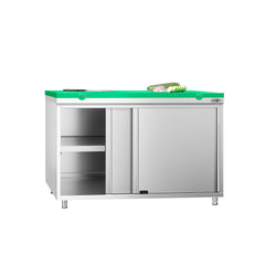Stainless Steel Floor Cupboard PREMIUM - 1200x700mm - with Sliding Doors - incl. Chopping Board Green