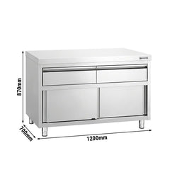 Edelstahl Arbeitsschrank PREMIUM - 1200x700mm - mit 2 Schubladen