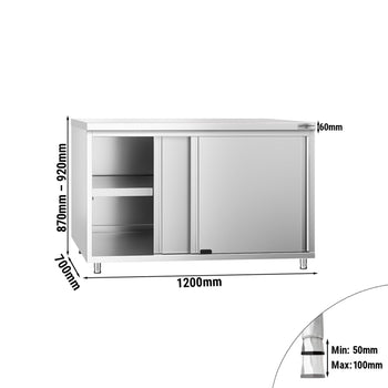 Szafka robocza ze stali nierdzewnej PREMIUM – 1200 x 700 mm – z drzwiami przesuwnymi - Prime Gastro