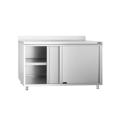 Szafka robocza ze stali nierdzewnej PREMIUM - 1400x700mm - z drzwiami suwanymi, z rantem