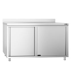 Stainless Steel Floor Cupboard PREMIUM - 1400x700mm - with Sliding Doors & Upstand