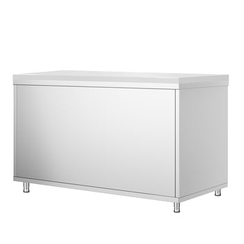 Szafka robocza ze stali nierdzewnej PREMIUM - 1400 x 800 mm - z drzwiami przesuwnymi - w zestawie deska do krojenia w kolorze białym - Prime Gastro