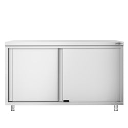 Szafka robocza PREMIUM – stal nierdzewna – 1400 x 600 mm – z drzwiami przesuwnymi