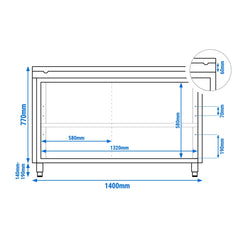 Stainless Steel Floor Cupboard PREMIUM - 1400x700mm - with Sliding Doors - incl. Chopping Board Red