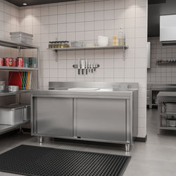 Stainless Steel Floor Cupboard PREMIUM - 1400x800mm - with Sliding Doors & Upstand