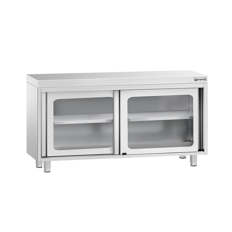 Szafka robocza ze stali nierdzewnej PREMIUM - 1400x600mm - z szklanymi drzwiami suwanymi