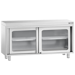 Szafka robocza ze stali nierdzewnej PREMIUM - 1400x600mm - z szklanymi drzwiami suwanymi