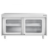 Szafka robocza PREMIUM – stal nierdzewna – 1400 x 600 mm – z drzwiami szklanymi przesuwnymi