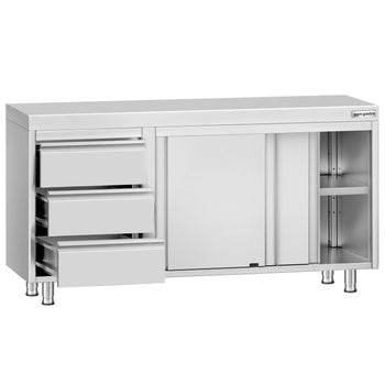 Szafka robocza ze stali nierdzewnej ECO – 1400 x 600 mm – z 3 szufladami po lewej stronie - Prime Gastro
