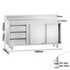 Stainless Steel Floor Cupboard PREMIUM - 1400x600mm - with Sliding Doors | 3 Drawers left & Upstand