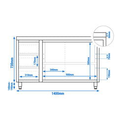 Stainless Steel Floor Cupboard ECO - 1400x700mm - with Sliding Doors | 3 Drawers left