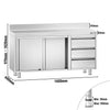 Stainless Steel Floor Cupboard PREMIUM - 1400x600mm - with Sliding Doors, 3 Drawers right & Upstand