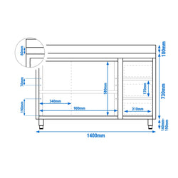 Stainless Steel Floor Cupboard PREMIUM - 1400x700mm - with 3 Drawers right & Upstand