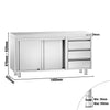 Stainless Steel Floor Cupboard PREMIUM - 1400x600mm - with Sliding Doors | 3 Drawers right