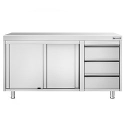 Stainless Steel Floor Cupboard PREMIUM - 1400x600mm - with Sliding Doors | 3 Drawers right