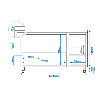 Szafka robocza ze stali nierdzewnej PREMIUM – 1400 x 600 mm – z 3 szufladami po prawej stronie - Prime Gastro