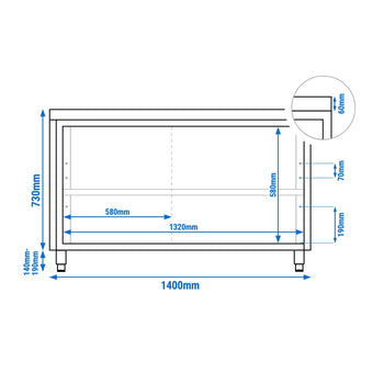 Szafka robocza ze stali nierdzewnej ECO - 1400x600 mm - z drzwiami przesuwnymi - Prime Gastro