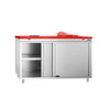 Stainless Steel Floor Cupboard PREMIUM - 1400x600mm - with Sliding Doors - incl. Chopping Board Red