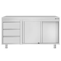 Stainless Steel Floor Cupboard ECO - 1400x700mm - with Sliding Doors | 3 Drawers left